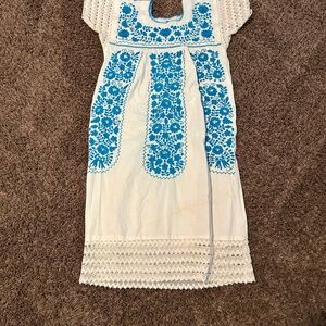 White Dress with Blue Embroidery